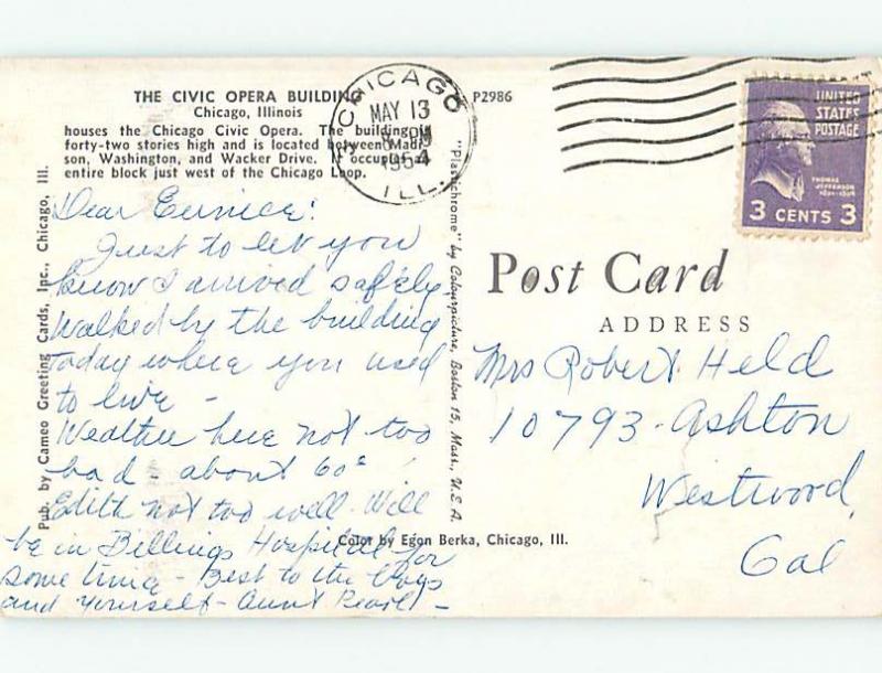 1954 Civic Opera Building Chicago Illinois IL Q3798