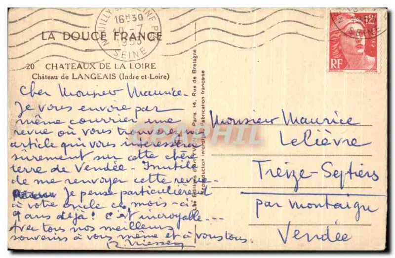 Old Postcard From Chateaux Loire Chateau de Langeais