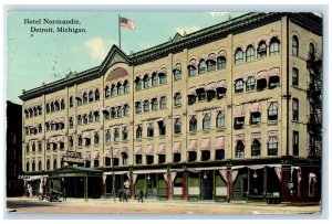 1912 Hotel Normandie Exterior Roadside Detroit Michigan MI Posted Flag Postcard