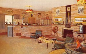 THE FLAME MOTEL Jackson, WY Lobby Interior Roadside c1960s Vintage Postcard