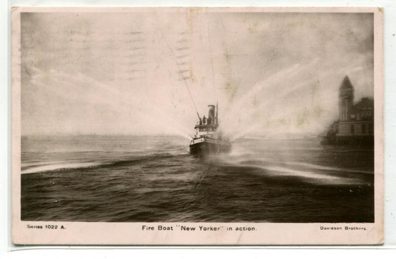 Fire Boat New Yorker in Action New York City NY 1911 Real Photo postcard