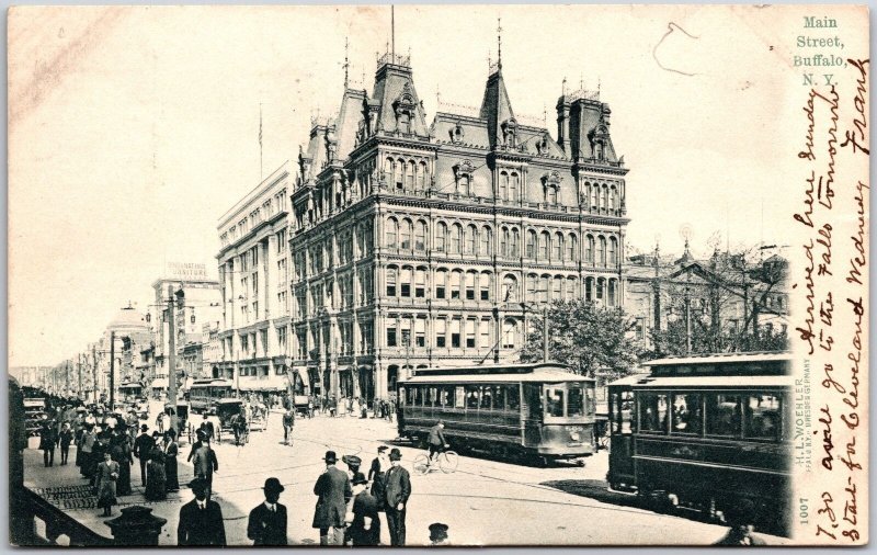 Buffalo NY-New York,  1907 Main Street Crowd Building Buses, Vintage Postcard