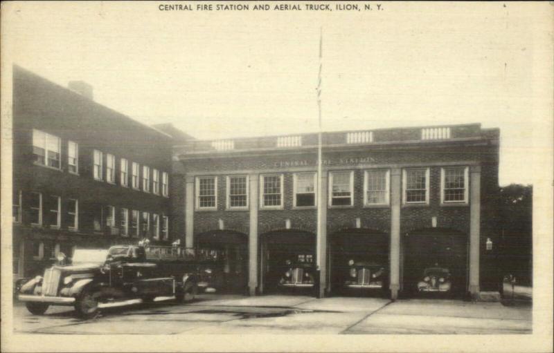 Ilion NY Central Fire Station Aerial truck Postcard