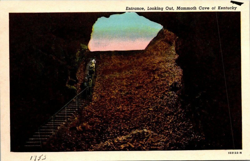 Vintage Postcard Looking Out Mammoth Cave Kentucky 1953 Cave City   210