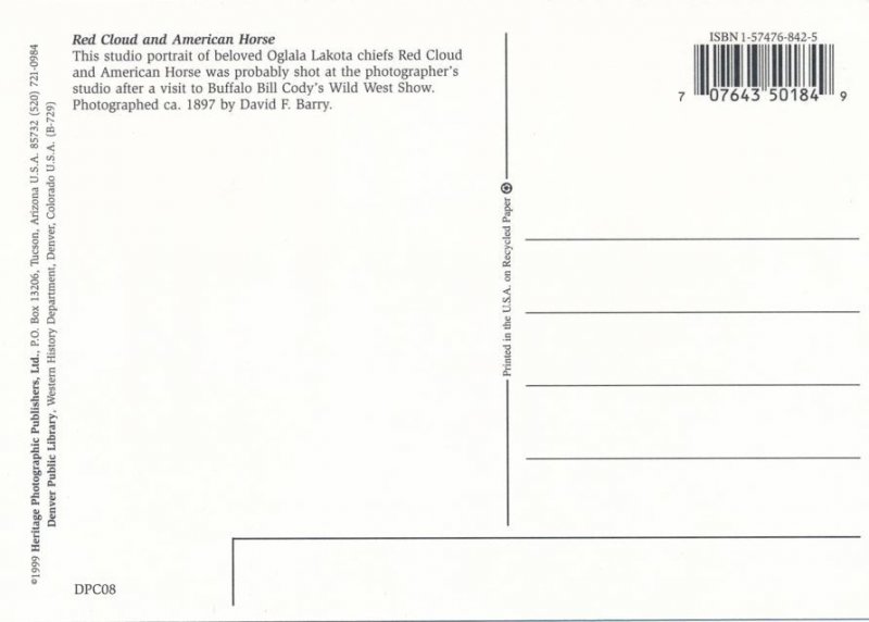 Red Cloud & American Horse Oglala Lakota Indian Chiefs circa 1897 Western USA