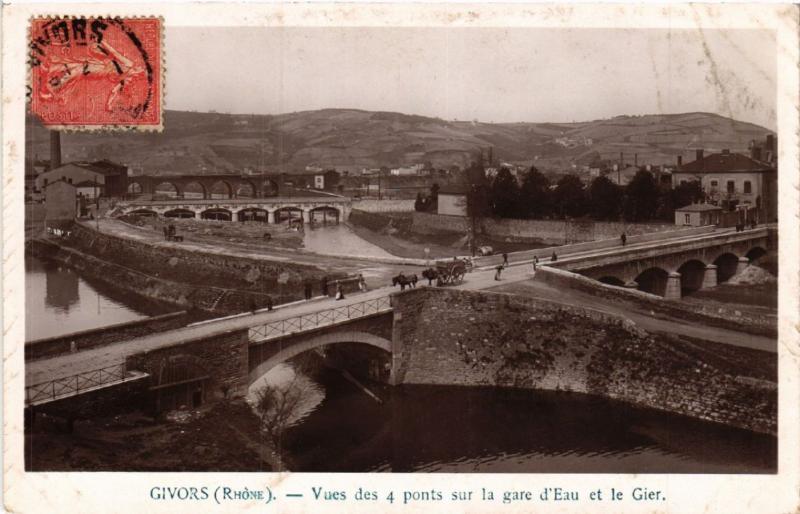 CPA GIVORS vue des 4 ponts sur la Gare d'eau et le Gier (462377)