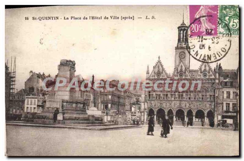 Old Postcard St Quentin Place de l'Hotel de Ville after