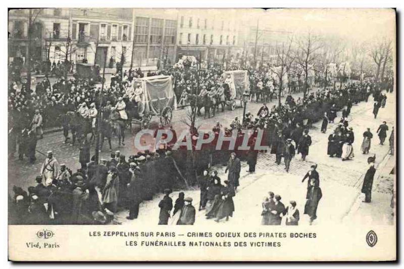 Old Postcard zeppelins on Paris National Funeral victims