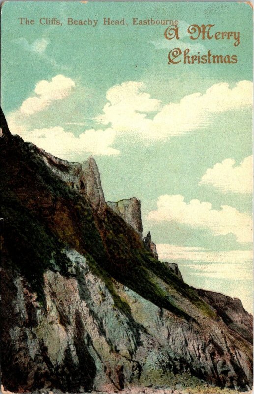 VINTAGE POSTCARD A MERRY CHRISTMAS FROM THE CLIFFS BEACHY HEAD EASTBOURNE UK 20s