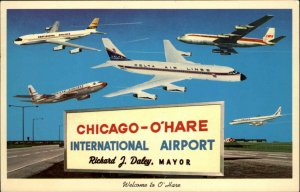 Chicago O'Hare Airport Airplesn Delta TWA Continental  United etc Postcard