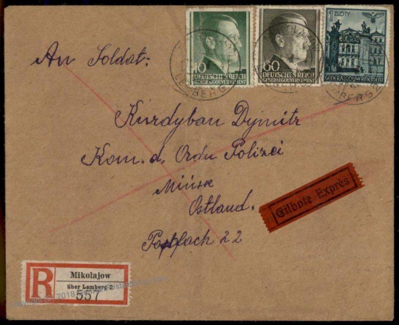 3rd Reich Polish SS Ordnungspolizei Galiziener Volunteer Registered Expres 65589