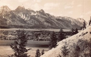 WYOMING~GRAND TETON PEAKS & RIVER SWAMPS~CRANDALL 1930s REAL PHOTO POSTCARD