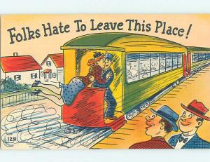 Unused Linen comic HATE TO LEAVE - WOMAN KISSES GUY ON TRAIN GOODBYE o7849