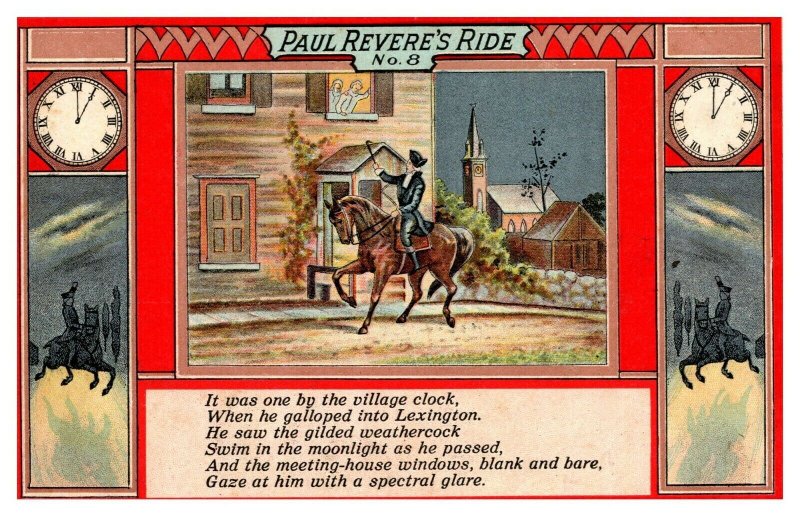 Set Of 10 PAUL REVERE'S RIDE Longfellow Poem Patriotic Postcards 1-10 B370