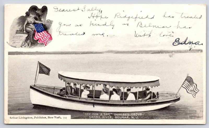 1904 Off For A Sail Buhler's Grove Shark River Belmar New Jersey Posted Postcard