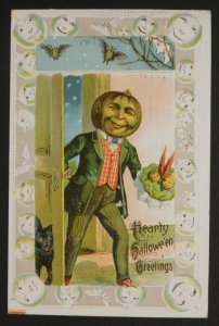 1911 Halloween Postcard Mr. Jack-O'-Lantern, Black Cat, Bats, St. Louis, MO