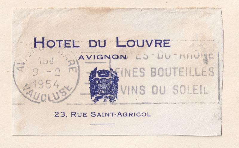 Hotel De Louvre Rue St Agricol Avignon Letter Postmark Frank