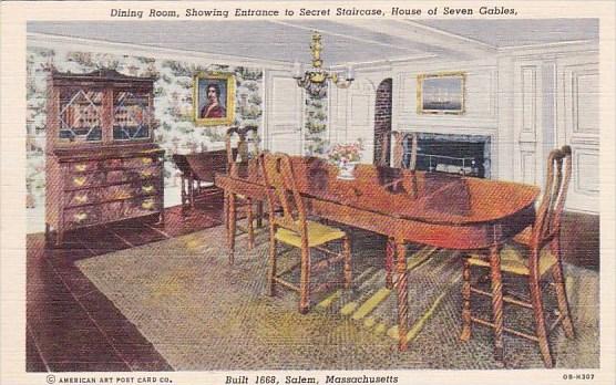 Massachusetts Salem Dining Room Showing Entrance To Secret Staircase House Of...