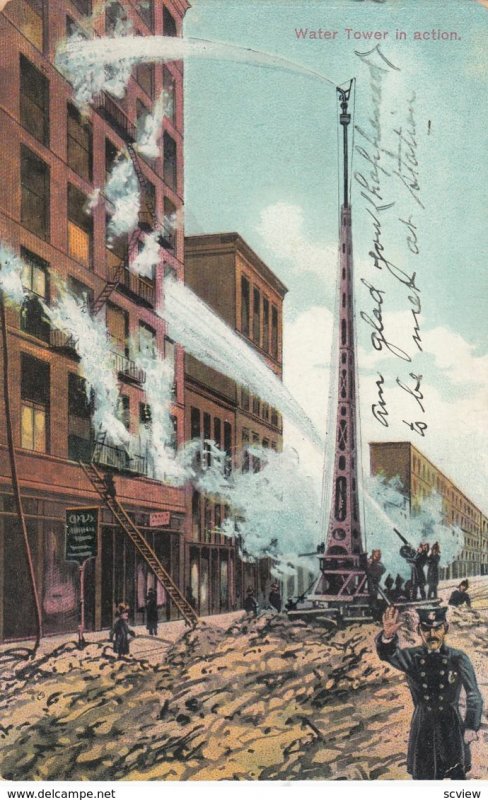 Firemen ; Water Tower in Action , NEW YORK CITY , 1908