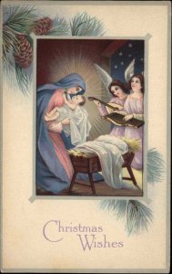 Christmas Stecher Ser 791F Angels Play Violin for Baby Jesus Vintage Postcard