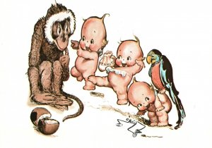 Vintage Postcard Monkey Babies Original Drawing by Rose O' Neil Artwork Painting