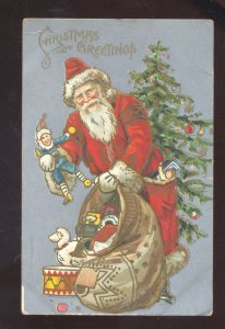 SANTA CLAUS ORANGE ROBE TOYS DOLLS VINTAGE CHRISTMAS POSTCARD EMBOSSED