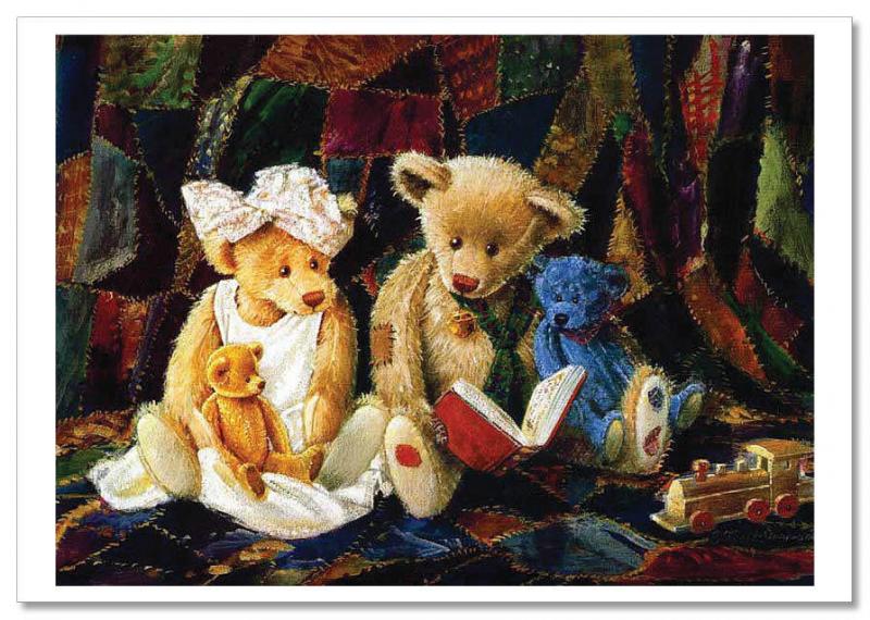 TEDDY BEAR TOY Family read BOOK Funny by Sherwood Russian Modern Postcard