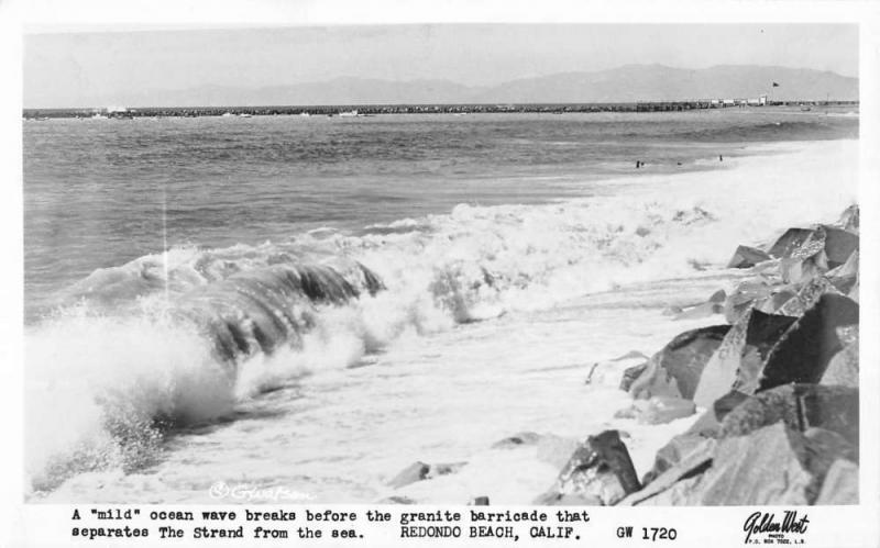 Redondo Beach California Rocky Shore Beach Real Photo Antique Postcard K29992