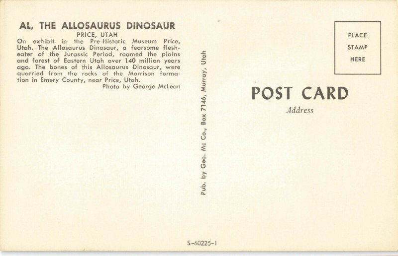 Postcard Al The Allosaurus Dinosaur Price Utah