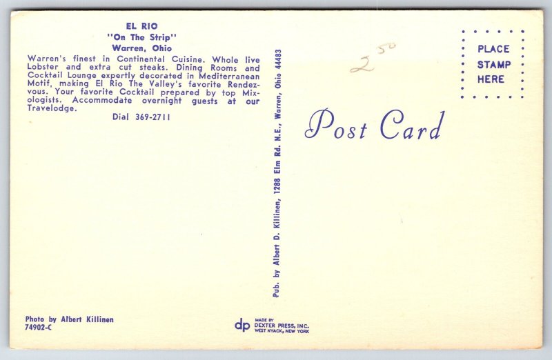 Interior~Warren Ohio~El Rio Restaurant~Dining Room~Cocktail Lounge~1950s PC