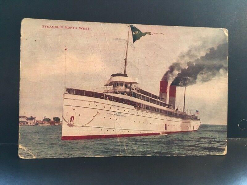 Postcard 1908 View of Vintage Steamship North West, Michigan.    X1