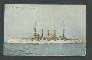 Ca 1907 PPC US Battleship Minnesota 1907 Decommissioned 1921 Sole For Scrap Used