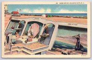 Sand Artist Atlantic City New Jersey NJ Art Attractions In The Beach Postcard