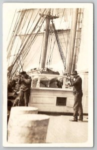 RPPC Photo of Men Taking Photos on Ship Postcard I26