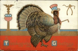 Thanksgiving Patriotic Turkey Uncle Sam Hat TP 609 c1910 Postcard #2 