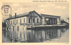 Tell City Indiana Schreiber's Rexall  Drug Store, During Flood, Vintage PC U8363