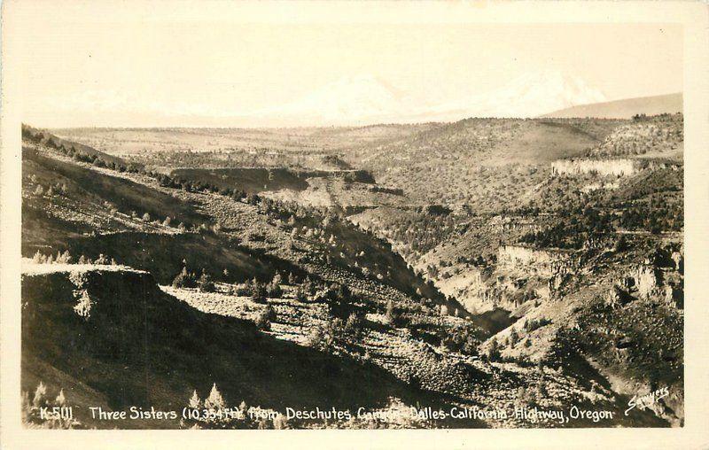 Deschutes Oregon Dalles 1940s Oregon Three Sisters Sawyers RPPC real photo 5829