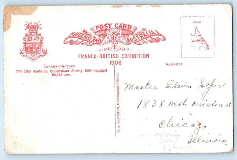 Australia Postcard Ploughing Darling Downs S. Queenland 1908 Antique Posted