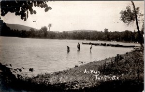 RPPC New York Children Play Wading in Water Lake Tully NY Boathouses Postcard X5