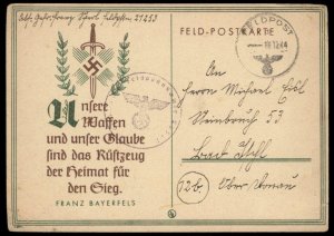 3rd Reich Germany 1944 Weihnacht Christmas Card FELDPOST Cover USED 100522