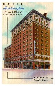 Postcard Washington DC -Hotel Harrington - R.V. Bryce Managing Director
