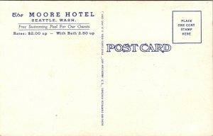 Linen Postcard Moore Hotel in Seattle, Washington~136504 