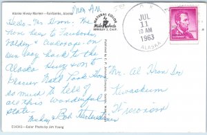 c1960s Fairbanks, AK Alaska Highway Mile 1523 Distance Chrome Postcard Sign A51
