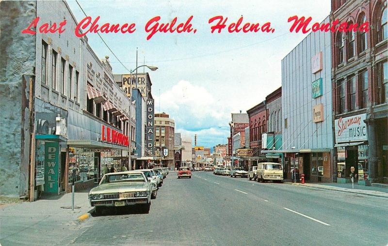 1960's Chrome PC; Last Chance Gulch, Helena MT Street Scene Signs Unposted