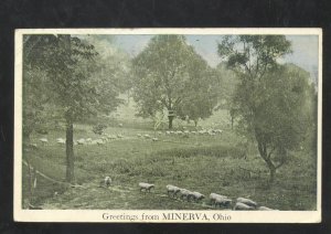 GREETINGS FROM MINERVA OHIO 1924 MOUNTRY OH. CANCEL VINTAGE POSTCARD