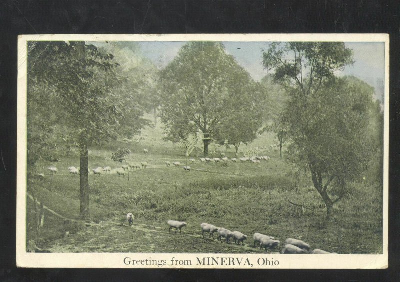 GREETINGS FROM MINERVA OHIO 1924 MOUNTRY OH. CANCEL VINTAGE POSTCARD