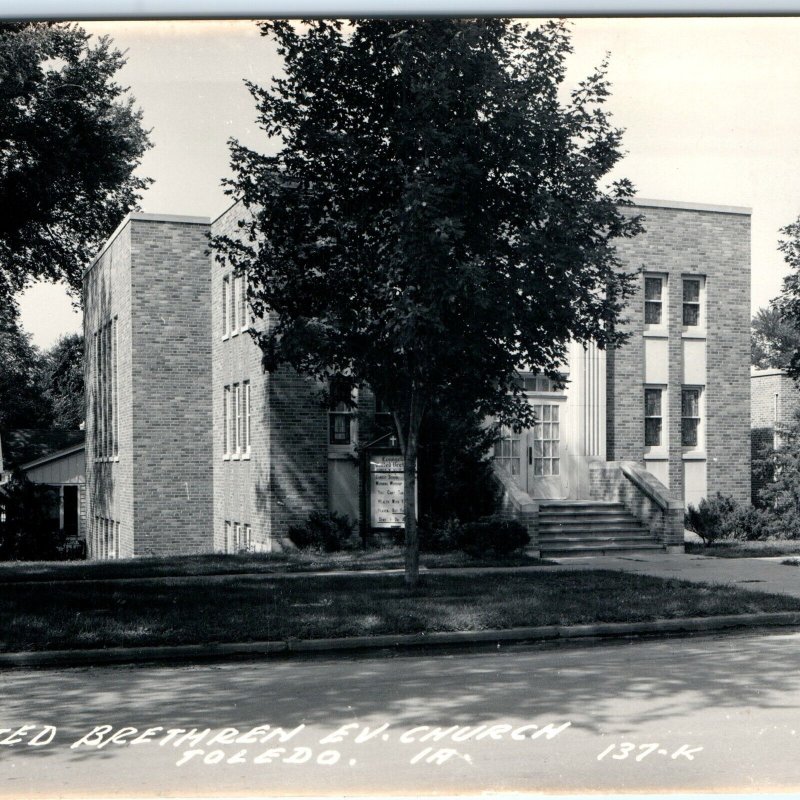 c1950s Toledo, IA RPPC United Brethren Evangelical Church Building Photo PC A109