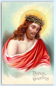 Postcard Easter Greetings Portrait of Jesus Crown of Thorns A06