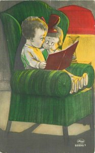 C-1910 Children Romance book reading Comic Humor Postcard 21-13543