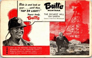 Butte Richest Hill Mining Tap 'Er Light AWVS Train Service Montana Postcard 1943